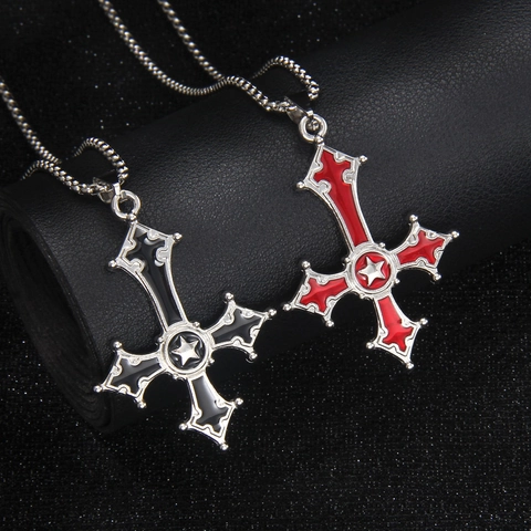 Gothic Inverted Cross Pendant Necklace Stainless Steel Alloy Pentagram Enamel Oil Drip Dark Punk Hip Hop Jewelry For Men Women