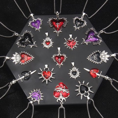 Gothic Stainless Steel Thorn Heart Cross Pendant Necklace Dark Enamel Skull Sword Jewelry For Unisex Gift