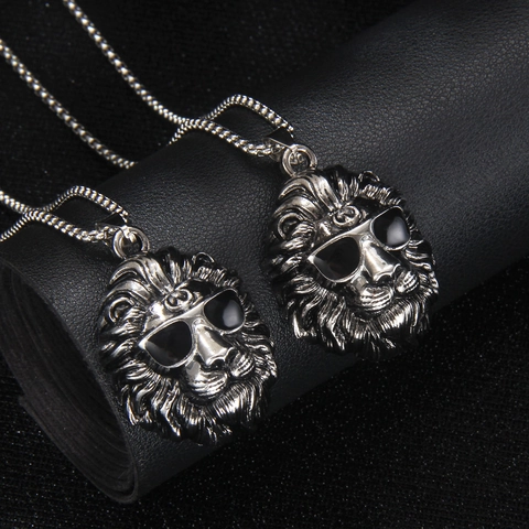 Collar Con Colgante de Cabeza de León Con Gafas de Sol Hip Hop Punk Cadena de Acero Inoxidable Joyería para Hombres Mujeres