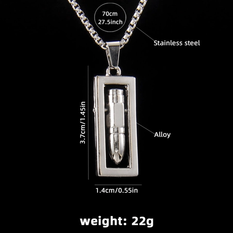Collana con Pendente a Proiettile in Acciaio Inossidabile Stile Industriale per Uomo Cornice Rettangolare Rotante in Lega Punk Hip Hop Gioielli