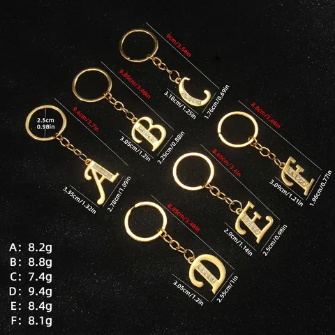 Personalized Gold Metal English Alphabet Letter Keychain With Rhinestone Initial Key Ring For Bag Charm Gift Universal