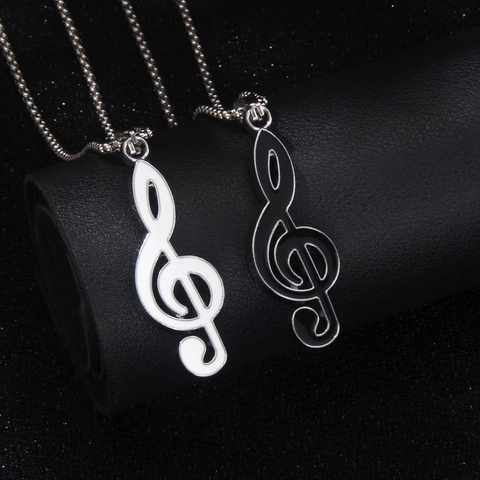 Collana con Pendente a Forma di Nota Musicale in Acciaio Inossidabile Smalto Nero Bianco Chiave di Violino Hip Hop Catena per Amanti della Musica Gioielli Unisex