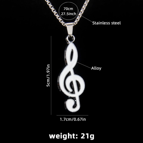 Collana con Pendente a Forma di Nota Musicale in Acciaio Inossidabile Smalto Nero Bianco Chiave di Violino Hip Hop Catena per Amanti della Musica Gioielli Unisex