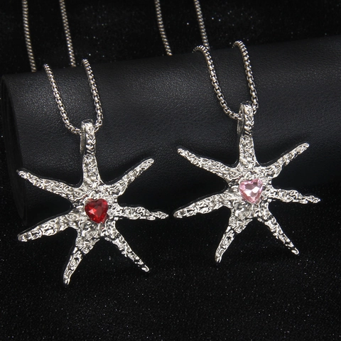 Collar con Colgante de Estrella de Mar de Aleación y Acero Inoxidable con Corazón de Strass Joyería de Moda para Hombre y Mujer