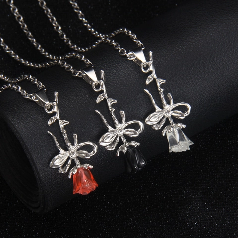 Collana con Pendente a Rosa 3D Catena in Acciaio Inossidabile Lega di Zinco Acrilico Gioiello Floreale per Uomo Donna
