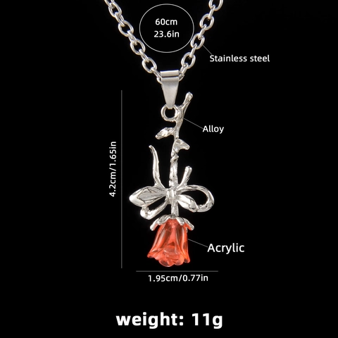 Collana con Pendente a Rosa 3D Catena in Acciaio Inossidabile Lega di Zinco Acrilico Gioiello Floreale per Uomo Donna