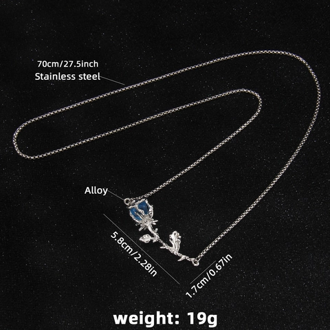Collar Vintage de Acero Inoxidable con Colgante de Rosa 3D Gótico Floral Cadena Larga para Suéter con Detalles de Strass Joyería Unisex