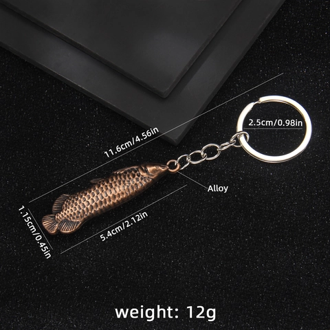 Porte-clés Poisson Arowana en Métal Vintage Rétro Bronze Antique Or Pendentif en Alliage de Zinc Électroplaqué pour Sac Voiture