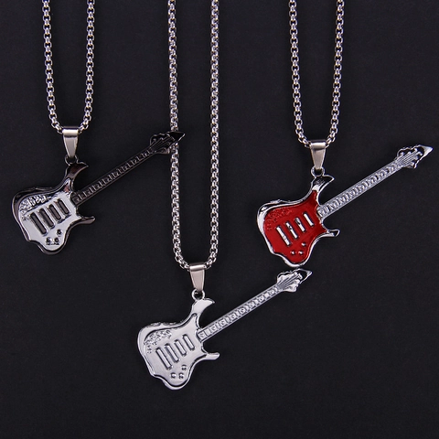 Collar con Colgante de Guitarra Eléctrica Rock para Hombre Mujer de Acero Inoxidable Aleación Colgante Instrumento Musical Joyería Hip Hop