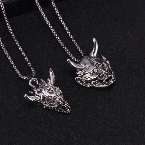 Collar con Colgante Punk Gothic de Acero Inoxidable Aleación Calavera Oveja Máscara Hannya Para Hombres Mujeres Cadena Hip Hop Retro