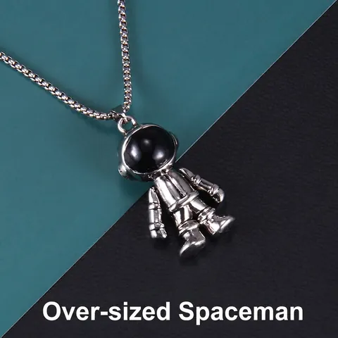 Collar de Colgante de Astronauta Hip Hop para Hombres Mujeres Colgante de Cosmonauta Articulado Cadena de Acero Inoxidable