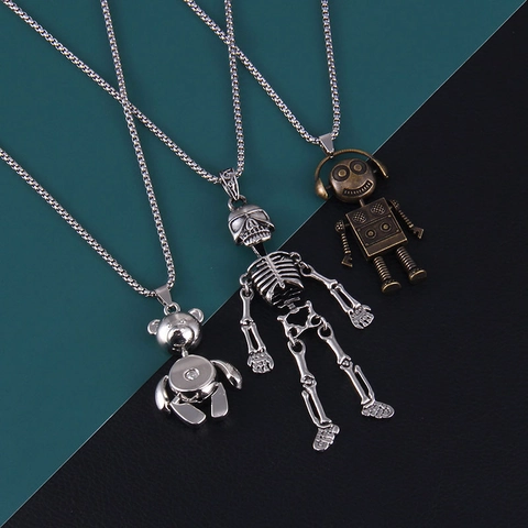 Collar de Acero Inoxidable Punk Colgante de Esqueleto Robot Oso Cadena Larga Retro Gótico Hip Hop Joyería Para Hombres Mujeres