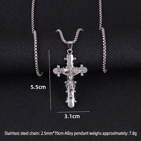 Vintage Jezus Crucifix Hanger Halsketting Voor Mannen Vrouwen Roestvrij Staal Box Ketting Legering INRI Kruis Religieuze Sieraden Cadeau