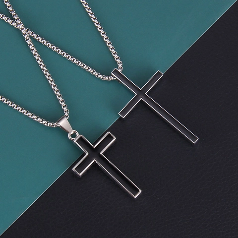 Vintage Roestvrijstalen Ketting Legering Kruis Hanger Halsketting Hip Hop Punk Sieraden Zwart Druppelolie Kruis Halsketting Voor Heren Dames
