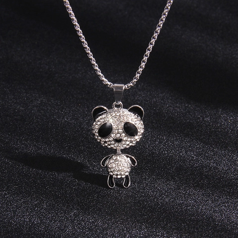 Collana con Ciondolo a Forma di Panda Carino per Donna Uomo Catena Veneziana in Acciaio Inossidabile Lega con Strass Intarsiati Gioielli Regalo