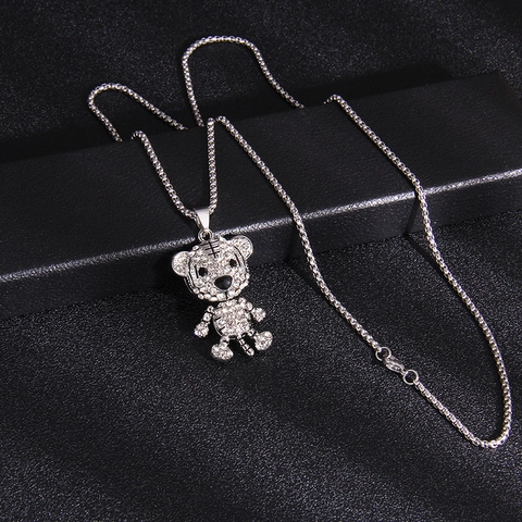 Collar con Colgante de Tigre de Acero Inoxidable Hip Hop Dibujos Animados Strass Cadena de Caja Joyería para Hombre Mujer