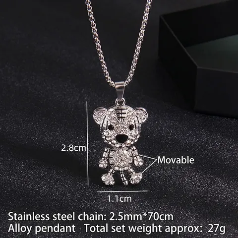 Collar con Colgante de Tigre de Acero Inoxidable Hip Hop Dibujos Animados Strass Cadena de Caja Joyería para Hombre Mujer