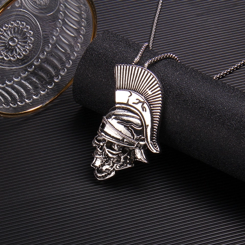 Collar de Colgante de Calavera Casco de Guerrero para Hombres Mujeres Cadena de Acero Inoxidable Aleación Punk Hip Hop Joyería
