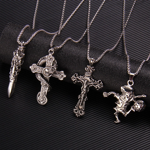 Collar de Pendiente de Acero Inoxidable Gótico para Hombre Hip Hop Retro Calavera Dragón Cruz Bala Amuleto Joyería Regalo