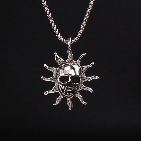 Collar con Colgante de Calavera de Llama Gótica para Hombre Cadena de Caja de Acero Inoxidable Joyería Punk Hip Hop Retro