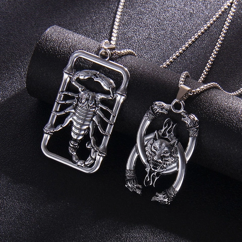Collar con Colgante de Acero Inoxidable Gothic Punk Plata Antigua Parca Escorpión Cabeza de Lobo Ancla Cruz Colgante Joyería para Hombre Mujer