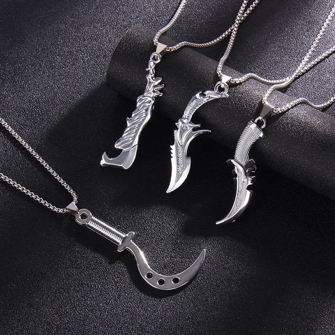 Collar con Colgante de Aleación de Acero Inoxidable Punk Gótico para Hombres Mujeres Bayoneta Individual Hoz Machete Hoja Abrebotellas Joyería Regalo