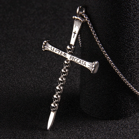 Collana Con Pendente a Croce Con Teschio Gotico Per Uomo Donna Acciaio Inossidabile Lega Sette Peccati Capitali Gioielli Retro Punk Hip Hop
