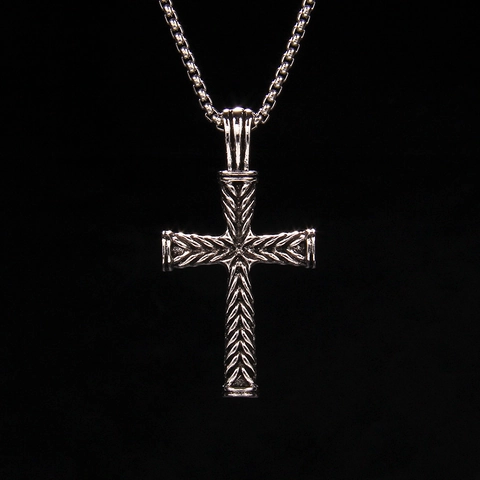 Collar de Colgante de Cruz de Acero Inoxidable para Hombre Mujer Hip Hop Punk Colgante de Aleación Textura de Trigo Con Cadena de Caja