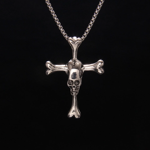 Collar con Colgante de Cruz de Calavera Gótica Cadena de Acero Inoxidable Aleación Envejecida Joyería Hip Hop Punk Rock Hombre