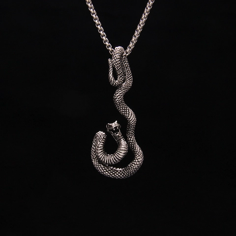 Punk Gothic Snake Pendant Necklace For Men Women Stainless Steel Chain Antique Silver Snake Animal Jewelry Gift Hip Hop Accessory