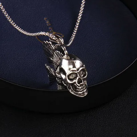 Collar con Colgante de Esqueleto de Pescado de Cráneo Punk de Plata Vintage para Hombres Mujeres Goth Hip Hop Joyas de Aleación de Acero Inoxidable
