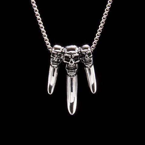 Collana Punk in Acciaio Inossidabile Lega 3 Teschi Artiglio Ciondolo Catena Veneziana Gotica Gioielli Argento Uomo Donna