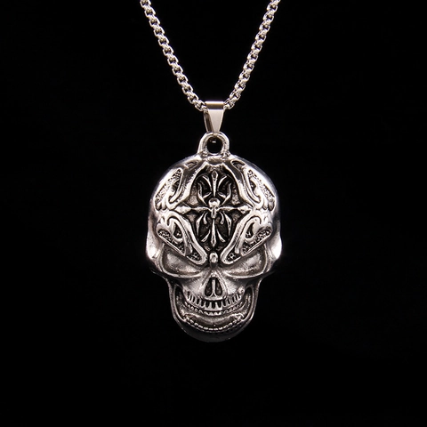 Gothic Punk Totenkopf Kreuz Anhänger Halskette Edelstahl Box Kette Für Herren Damen Hip Hop Retro Schmuck Geschenk