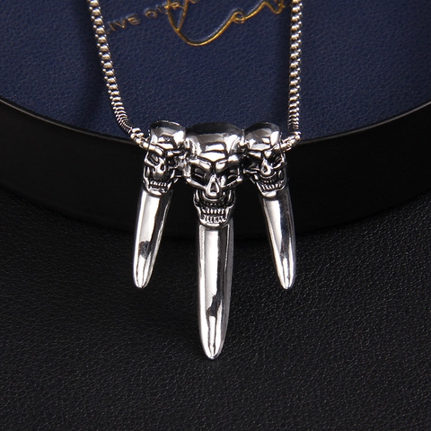 Collana Punk in Acciaio Inossidabile Lega 3 Teschi Artiglio Ciondolo Catena Veneziana Gotica Gioielli Argento Uomo Donna