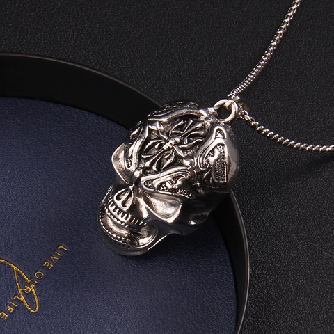 Gothic Punk Totenkopf Kreuz Anhänger Halskette Edelstahl Box Kette Für Herren Damen Hip Hop Retro Schmuck Geschenk