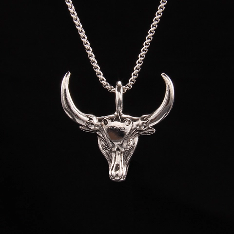 Collar con Colgante de Cabeza de Toro de Acero Inoxidable Hip Hop para Hombres Mujeres Collar Retro Punk Esqueleto Animal Joyería