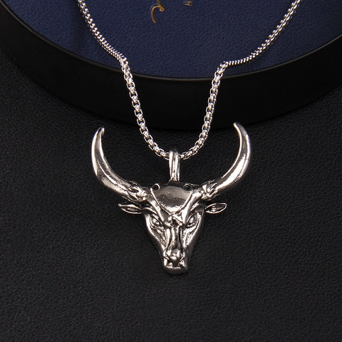 Collar con Colgante de Cabeza de Toro de Acero Inoxidable Hip Hop para Hombres Mujeres Collar Retro Punk Esqueleto Animal Joyería