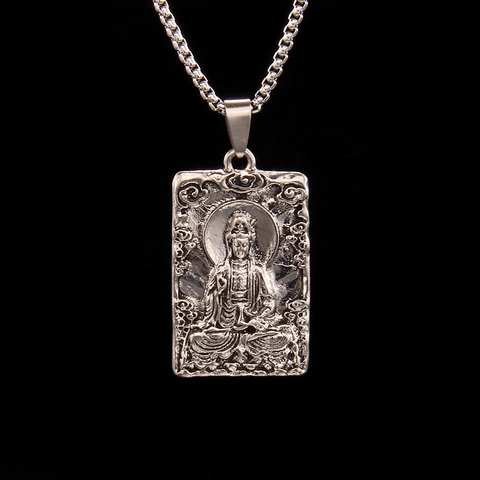 Collar con Colgante de Buda Guanyin de Acero Inoxidable Retro para Hombre y Mujer Estilo Étnico Relieve de Aleación Joyería de Cadena