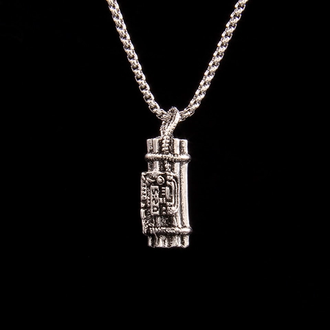 Collar con Colgante de Ametralladora Gatling de Aleación y Cadena de Caja de Acero Inoxidable Punk Retro para Hombre Joyería Mecánica