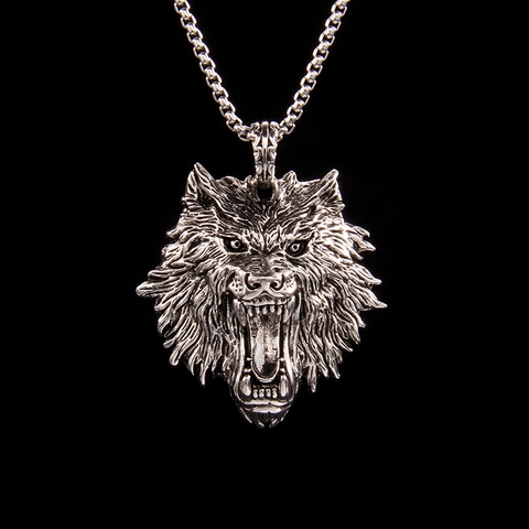 Collar de Colgante de Cabeza de Lobo y León de Acero Inoxidable Vintage Punk Hip Hop Joyería para Hombre Collar de Animal Con Cadena de Caja