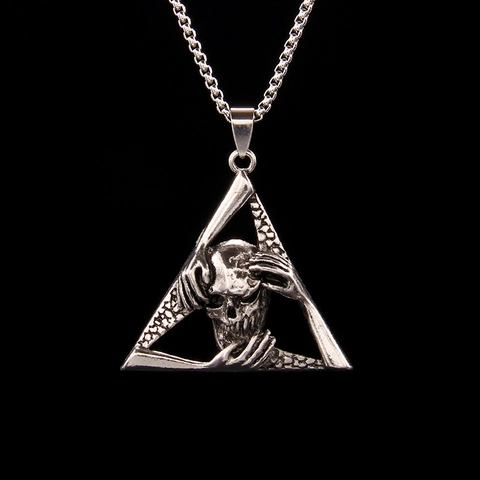 Collar de Colgante de Triángulo de Calavera Punk Gótico Acero Inoxidable Aleación Plata Antigua Envejecido Hip Hop Joyería Hombre Mujer