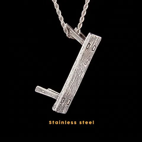 Collana Con Pendente a Panchina in Acciaio Inossidabile Con Venatura del Legno Design di Nicchia Gioielli Unisex Stile Industriale