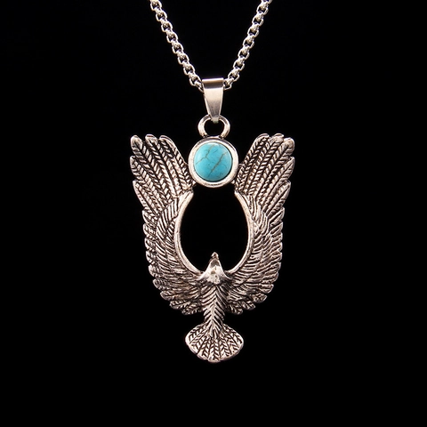 Collana con Ciondolo a Forma di Ala di Aquila in Acciaio Inossidabile Vintage per Uomo Donna Punk con Strass Verde Intarsiato