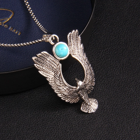 Collana con Ciondolo a Forma di Ala di Aquila in Acciaio Inossidabile Vintage per Uomo Donna Punk con Strass Verde Intarsiato