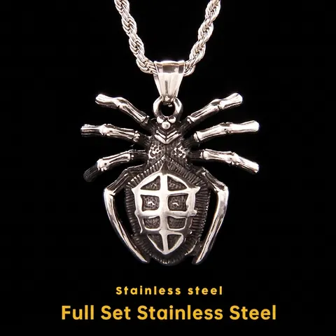 Punk Gothic Stainless Steel Spider Pendant Necklace Retro Silver Animal Spider Necklace For Men Women Dark Style Jewelry