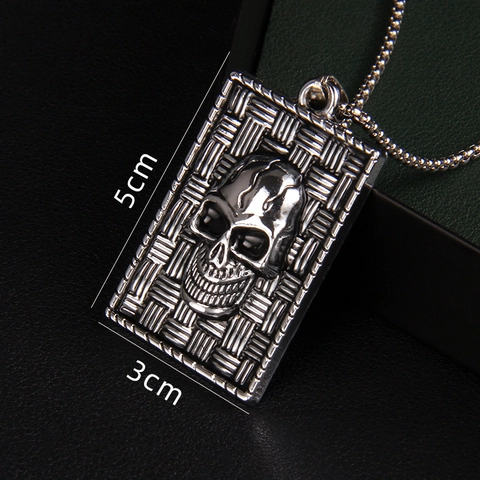Collar con Colgante de Cráneo de Acero Inoxidable Punk Gótico para Hombre Mujer Textura Tejida Placa Rectangular Joyería Hip Hop