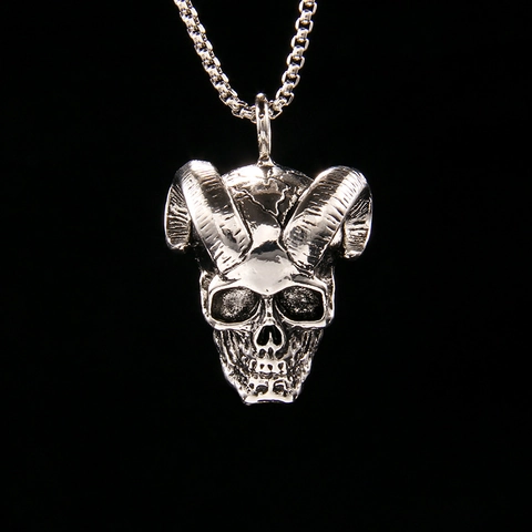 Collar Con Colgante De Calavera Con Cuernos Gótica Cadena De Caja De Acero Inoxidable Aleación Plata Antigua Joyería Punk Vintage Para Hombres Mujeres