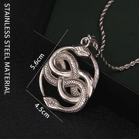 Collana con Pendente in Acciaio Inossidabile a Doppia Serpente Intrecciata Gotica Gioielli Uomo Donna Simbolo Infinito Retro