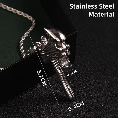Gothic Stainless Steel Axe Skull Pendant Necklace For Men Women Retro Punk Hip Hop Jewelry With Keel Or Twisted Chain
