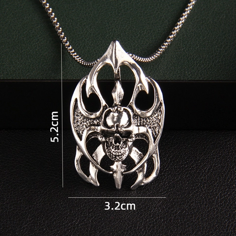 Punk Flame Skull Pendant Necklace For Men Women Gothic Antique Silver Alloy Stainless Steel Box Chain Hip Hop Jewelry